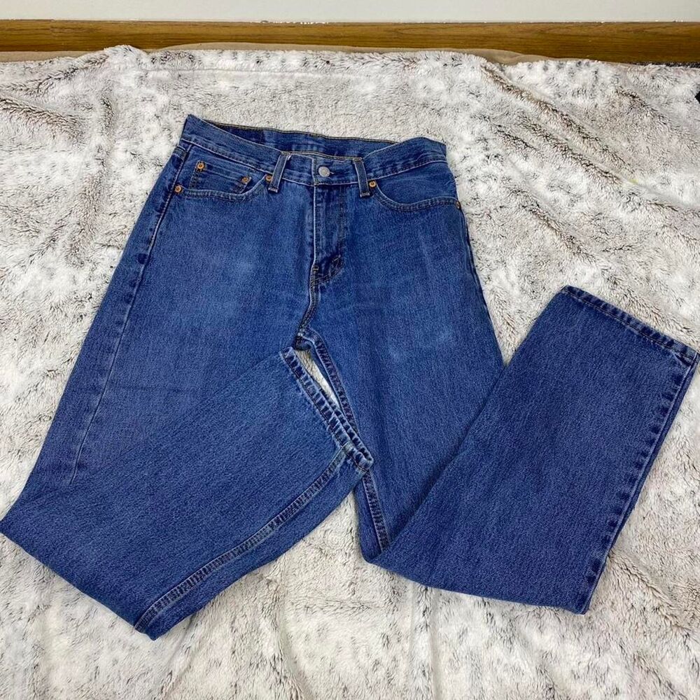 Levi's 505 blue denim jeans straight leg 100% cotton deep blue